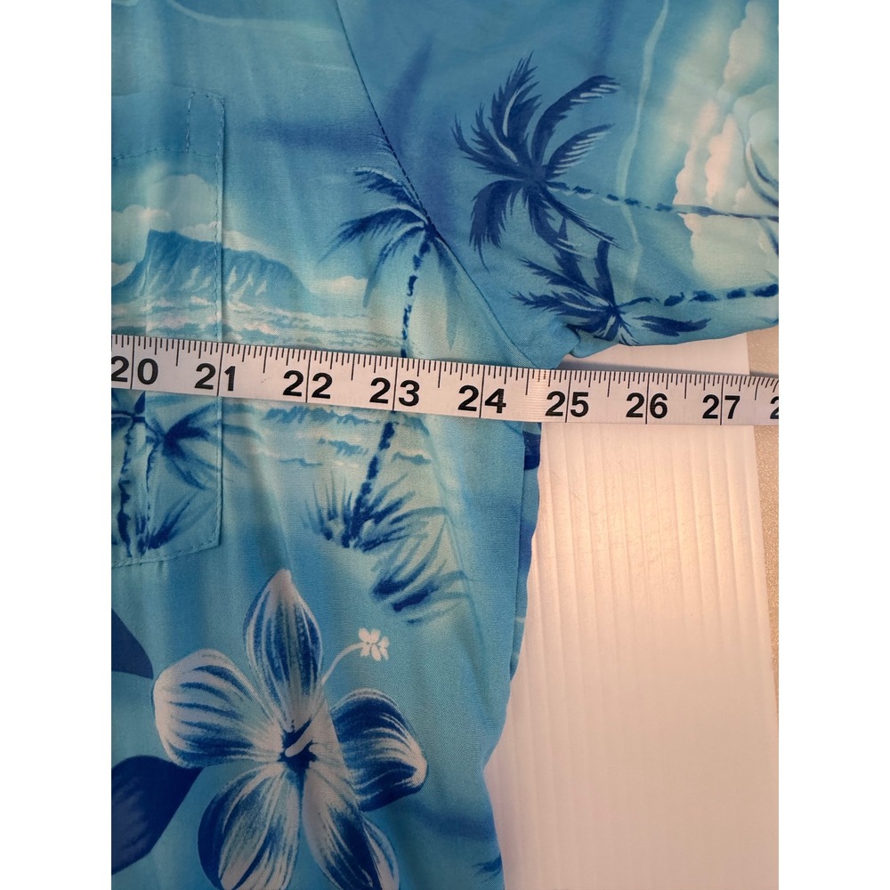 Two Palms Mens Hawaiian Shirt Blue Tropical Floral Palm Trees Mountains size XL - Picture 7 of 9